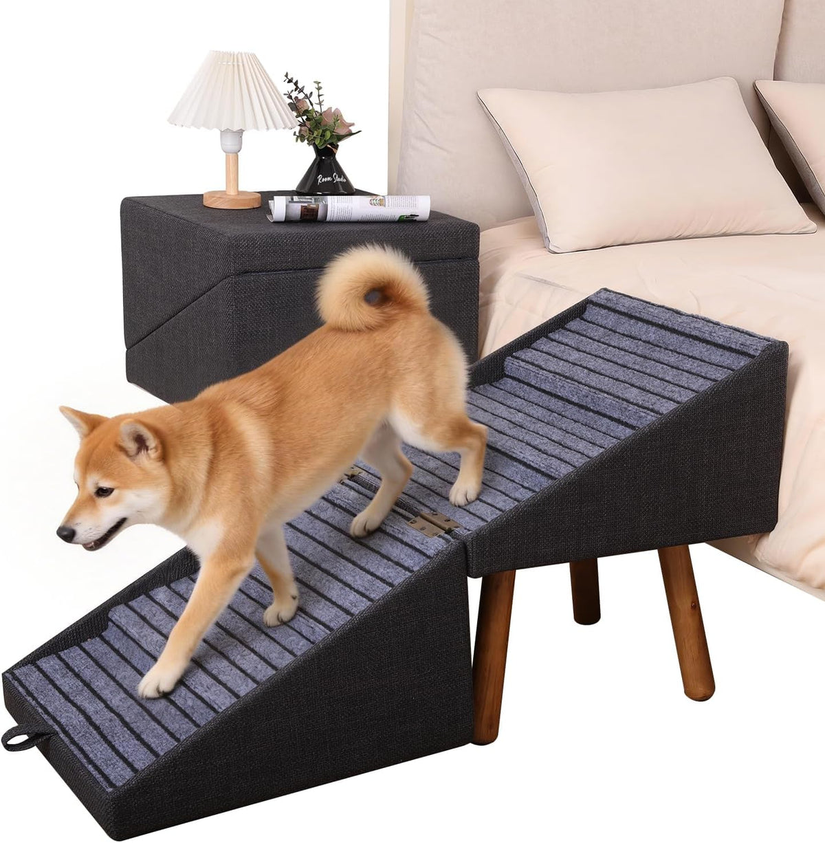 ZOMISIA Dog Ramp for High Beds with Tunnel, 29" H 6 Steps for Large Dog