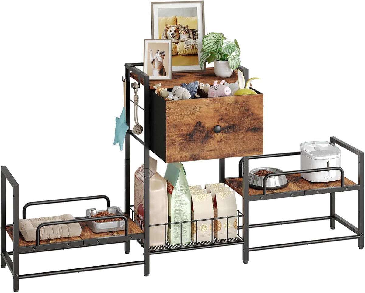 HOOBRO Dog Feeding Station with Drawer, 2 Elevated Bowl Stands & Large Dog Food Storage for 2 Dogs, Height Adjustable Pet Storage Organizer for Large Medium Breeds, Rustic Brown and Black BF23PO03G1