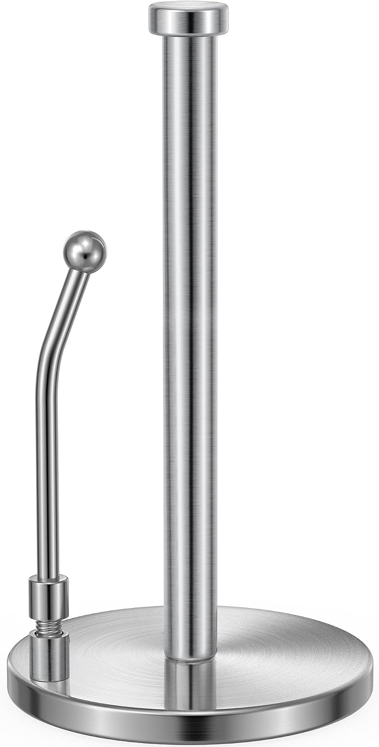 SMARTAKE Paper Towel Holder Countertop, Non-Slip Weighted Base, Silver