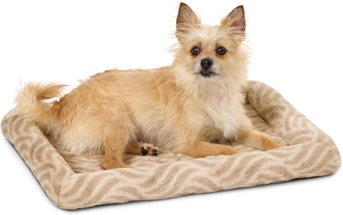 Midwest Homes for Pets Quitetime Deluxe Wave Bolster Bed for Small Dogs; Easily Machine Wash and Dry; Tan; 24"; 40224-WVTN