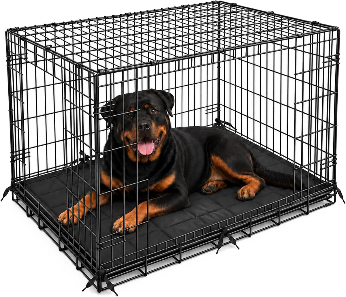 Chew Proof Dog Crate Pad with 8 Tie-Down Straps, Waterproof Dog Bed