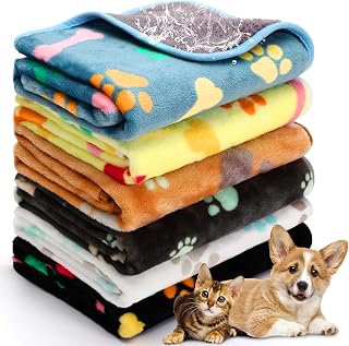 Tegeme 6 Pcs Waterproof Pet Blanket Paw Print Fleece Throw, 30 X 20 Inch