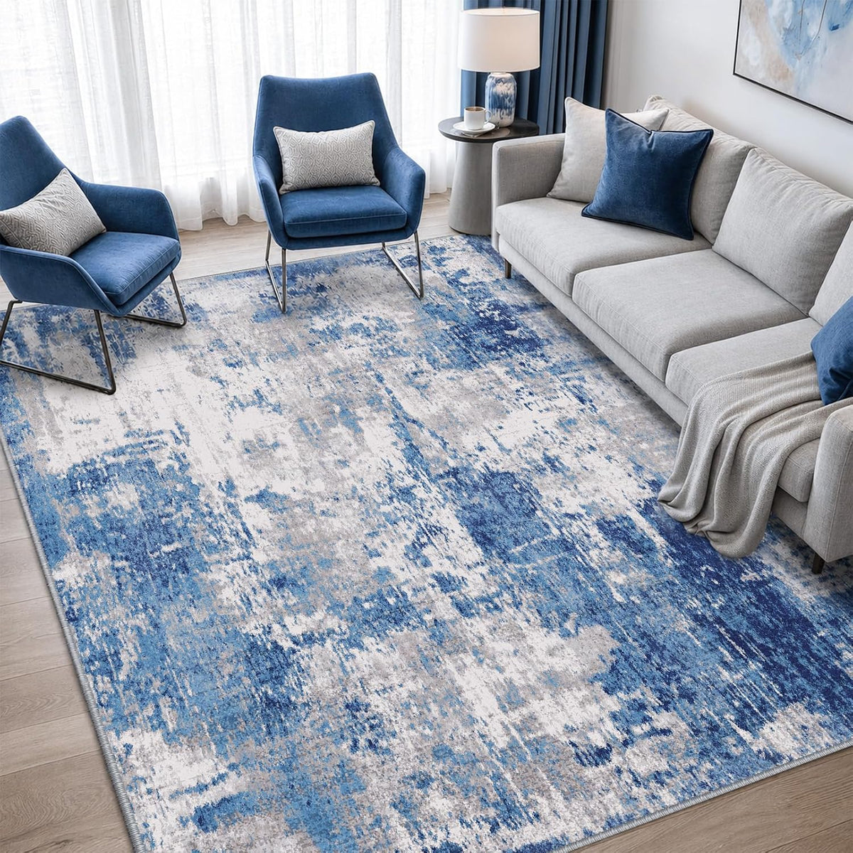 RELEANY Washable 5'X7' Abstract Area Rug for Living Room Blue Gray