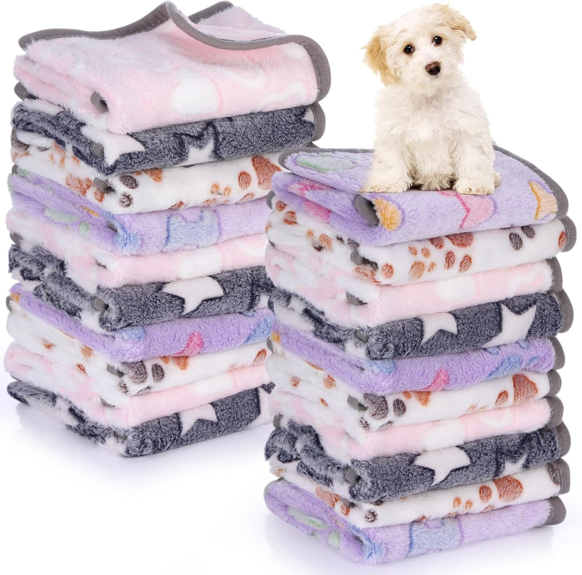 Chumia 40 Pcs Dog Blankets, Grey, Heart, Star, Paw,Bone