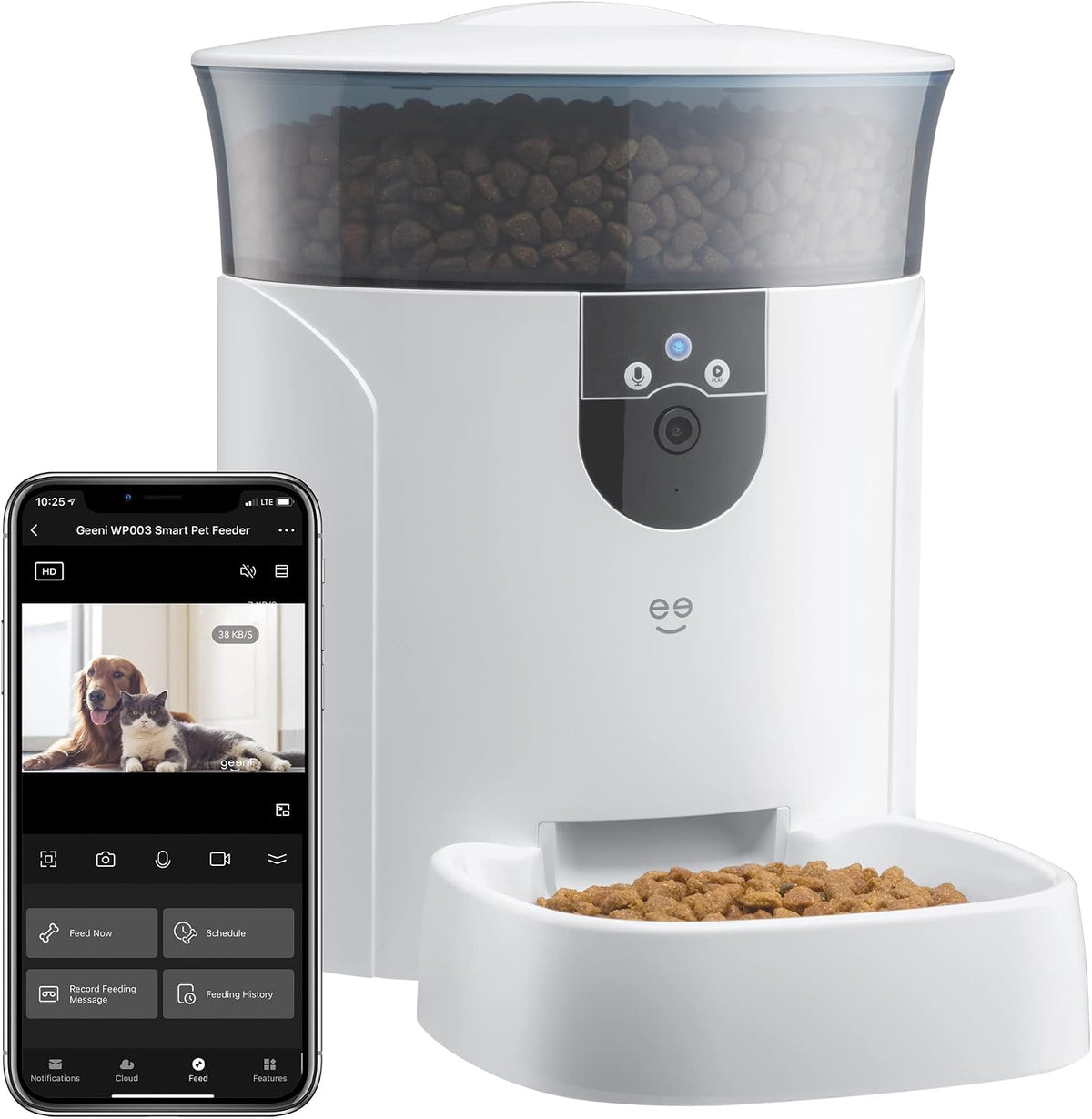 Geeni 7L Automatic Cat & Dog Feeder with Smart Pet Camera, Timer & Voice