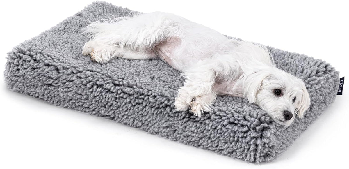 PELZIN Stoutwool 4" Indestructible Dog Bed - Orthopedic Chew Proof Dog Crate Pad - Fluffy Kennel Mat for Aggressive Chewers - Ideal for Large Breeds & Fits 36-Inch Crate - 35"X22", Charcoal
