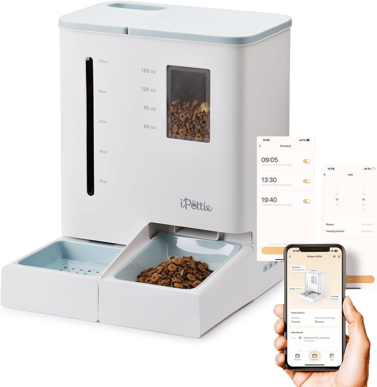 Ipettie FW54 5G/2.4Ghz Wifi Automatic Feeder and Waterer 2-In-1 Set for Pet