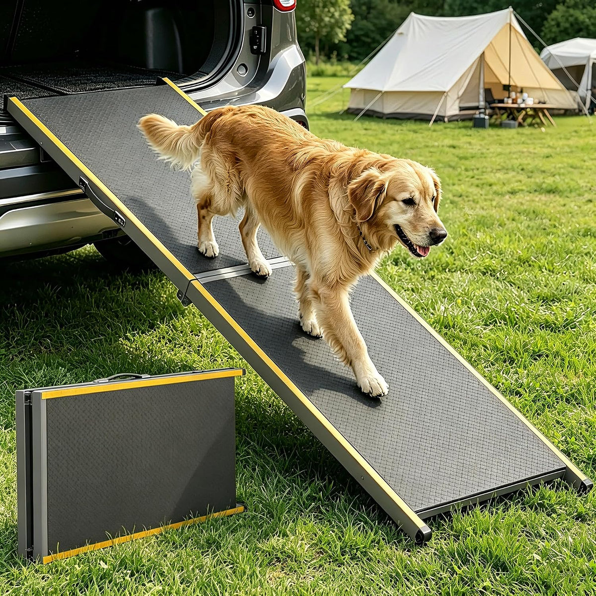 Dog Ramp for Car, 75" L × 20" W Extra Long Pet Ramp for Large Dogs, Heavy Duty Steel Frame Folding Car Ramp with Auto Lock, 500 Lbs Capacity for Suv/Truck/Rv, Gray