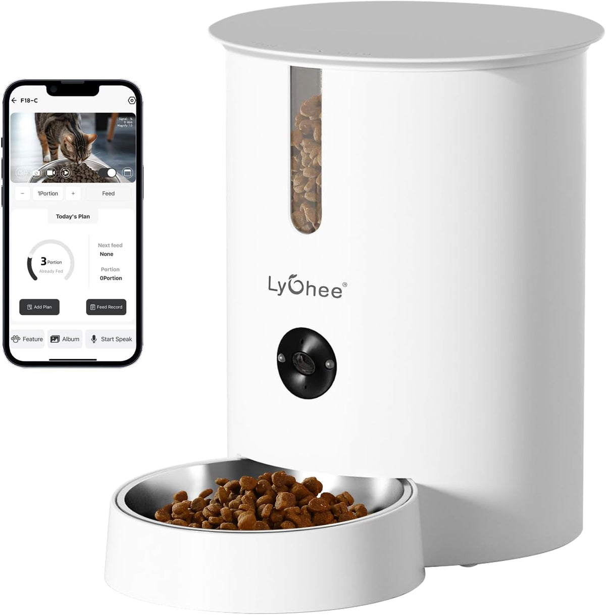 Lychee Automatic Cat Feeder with Camera, 5G Wifi Pet Feeder, 1080P HD Video with Night Vision,2-Way Audio Smart App Control, 2.8L Dry Food Dispenser for Cats and Samll Dog