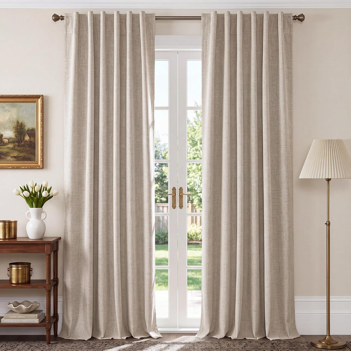 NICETOWN 100% Blackout Linen Curtains for Bedroom/Living Room 90" L, 2 Pcs