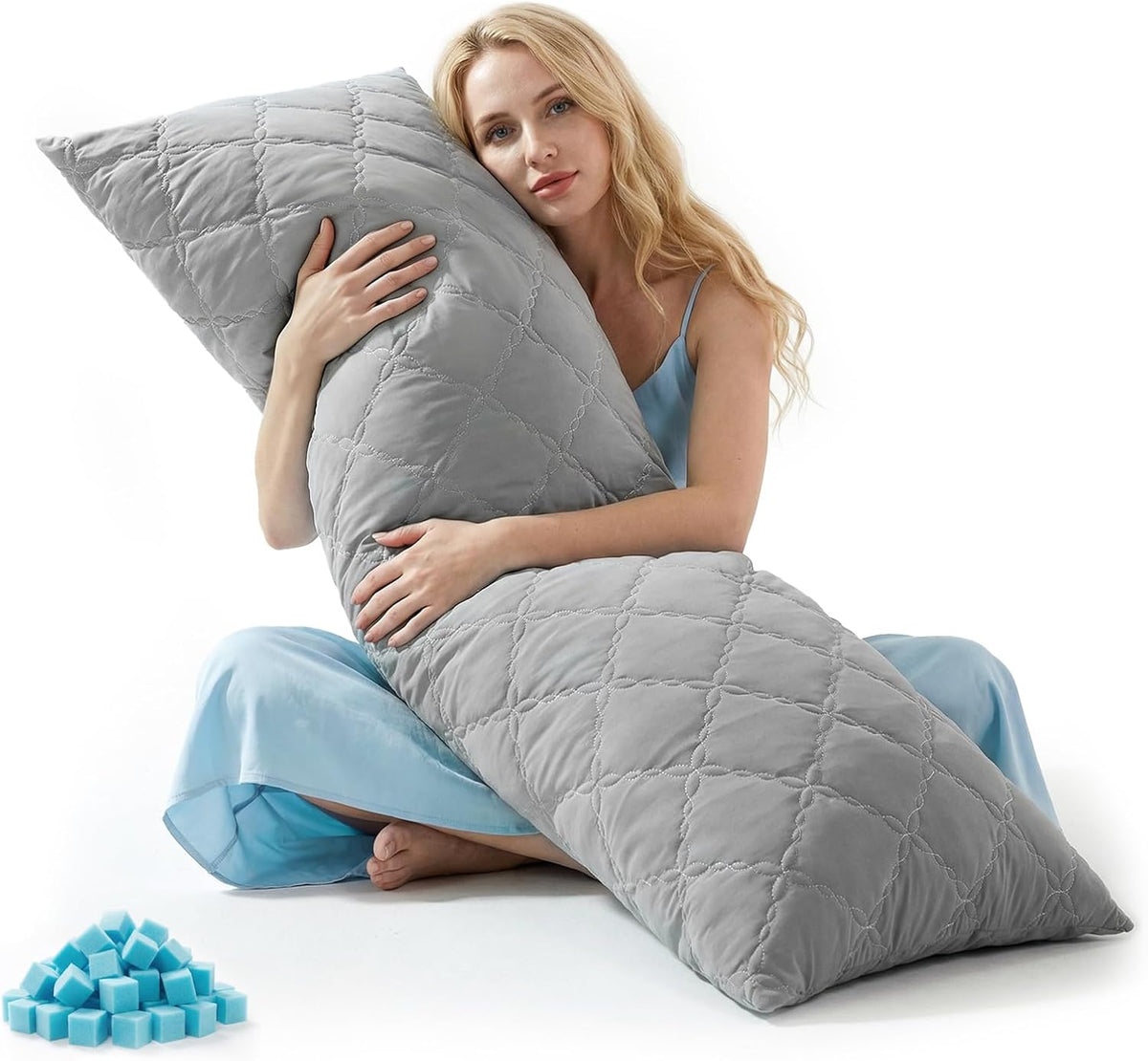 BEDELITE Cooling Body Pillow, Memory Foam Filled, Light Grey, 20X54 Inches