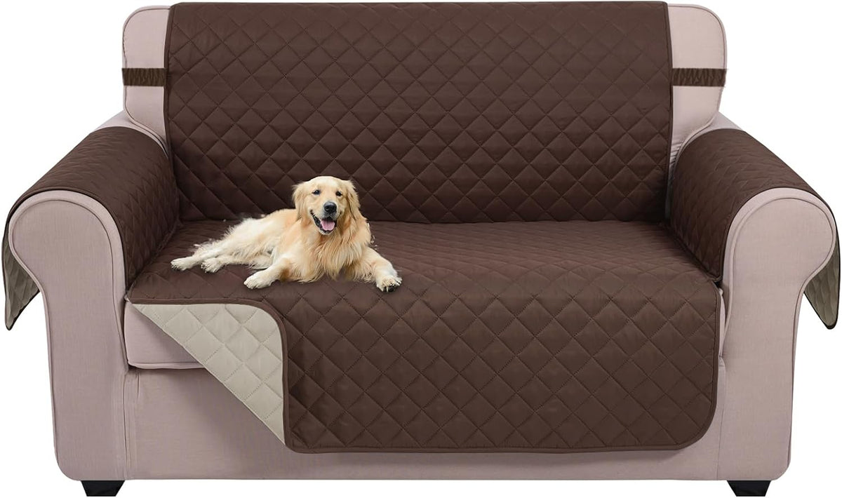 U-NICE HOME Loveseat Sofa Cover for 2 Cushion Couch, Coffee/Beige