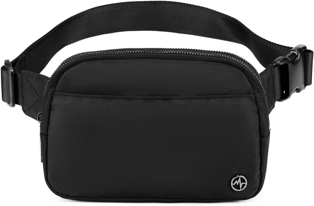 Pander Nylon Fanny Pack Belt Bag for Women with 5 Zipper Pockets, Black