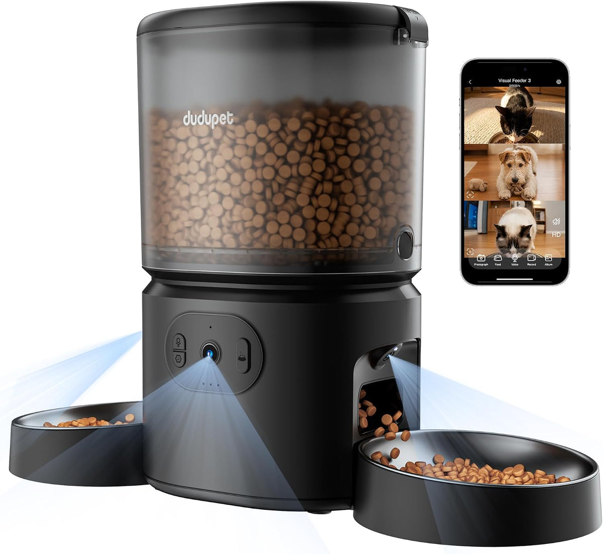 Automatic Cat Feeder for 2 Cats, 3 Camera Dual Pet Food Dispenser