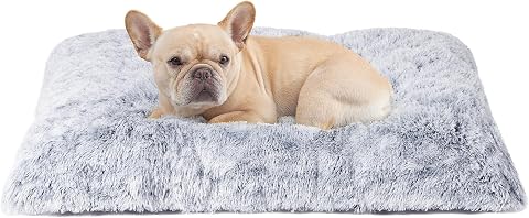 EHEYCIGA Fluffy Dog Crate Bed for Medium Dogs, Plush Crate Pad, Grey