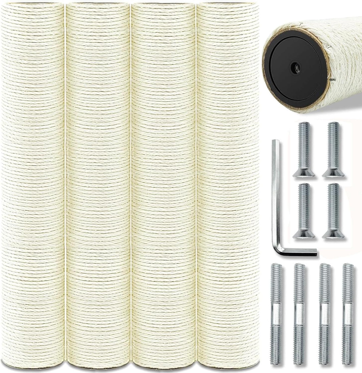 4 PCS M8 Cat Scratching Post Replacement, 15.7 X 3.1 Inch Sisal Pole Cat Tree Replacement Post with Screws, Refill Scratcher Posts for Indoor Kitten Tree Tower Spare Cat Furniture Protector