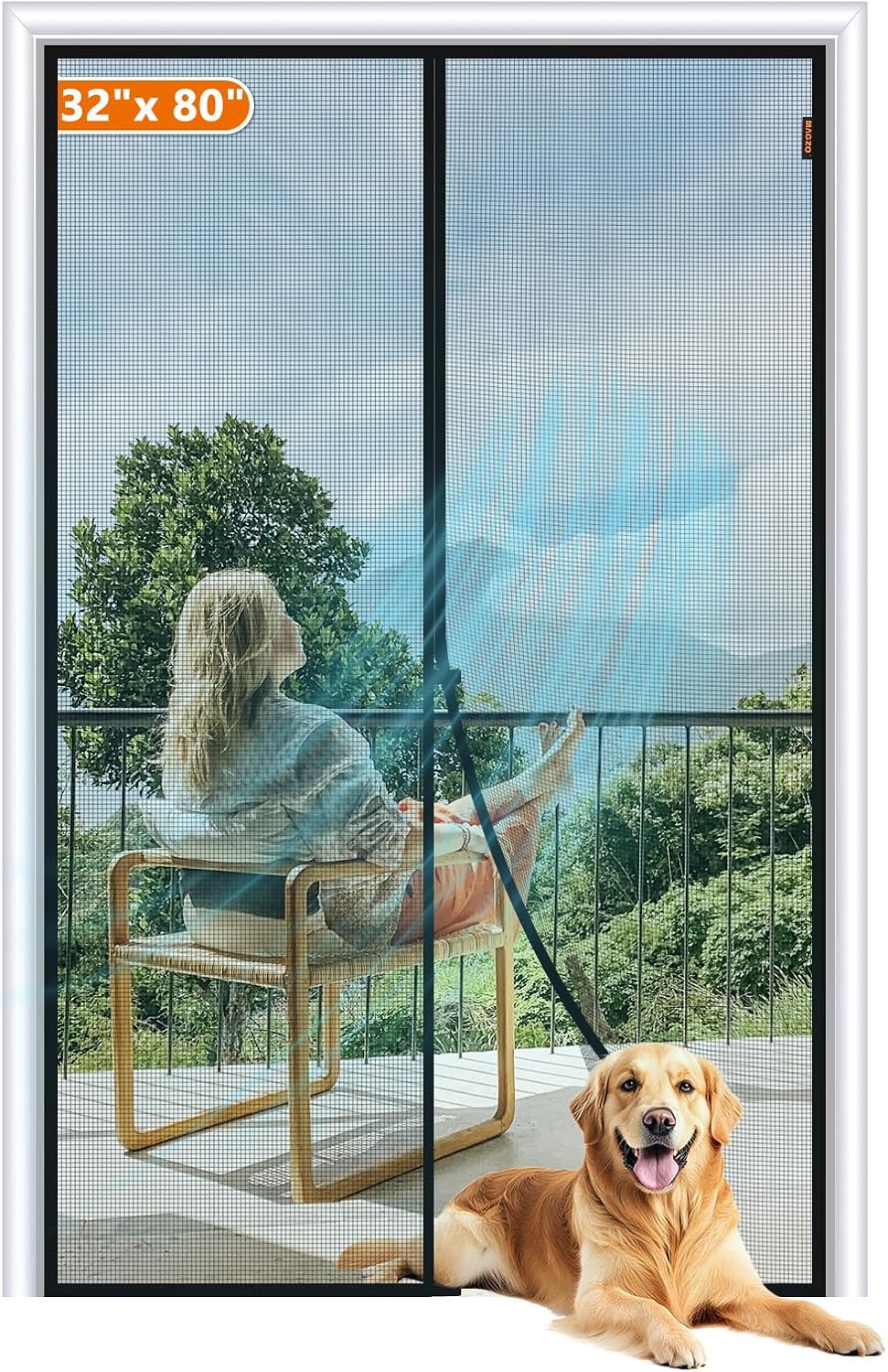 MAGZO Magnetic Screen Door Fits Door Size 32"X80", Hands-Free Mesh Gray