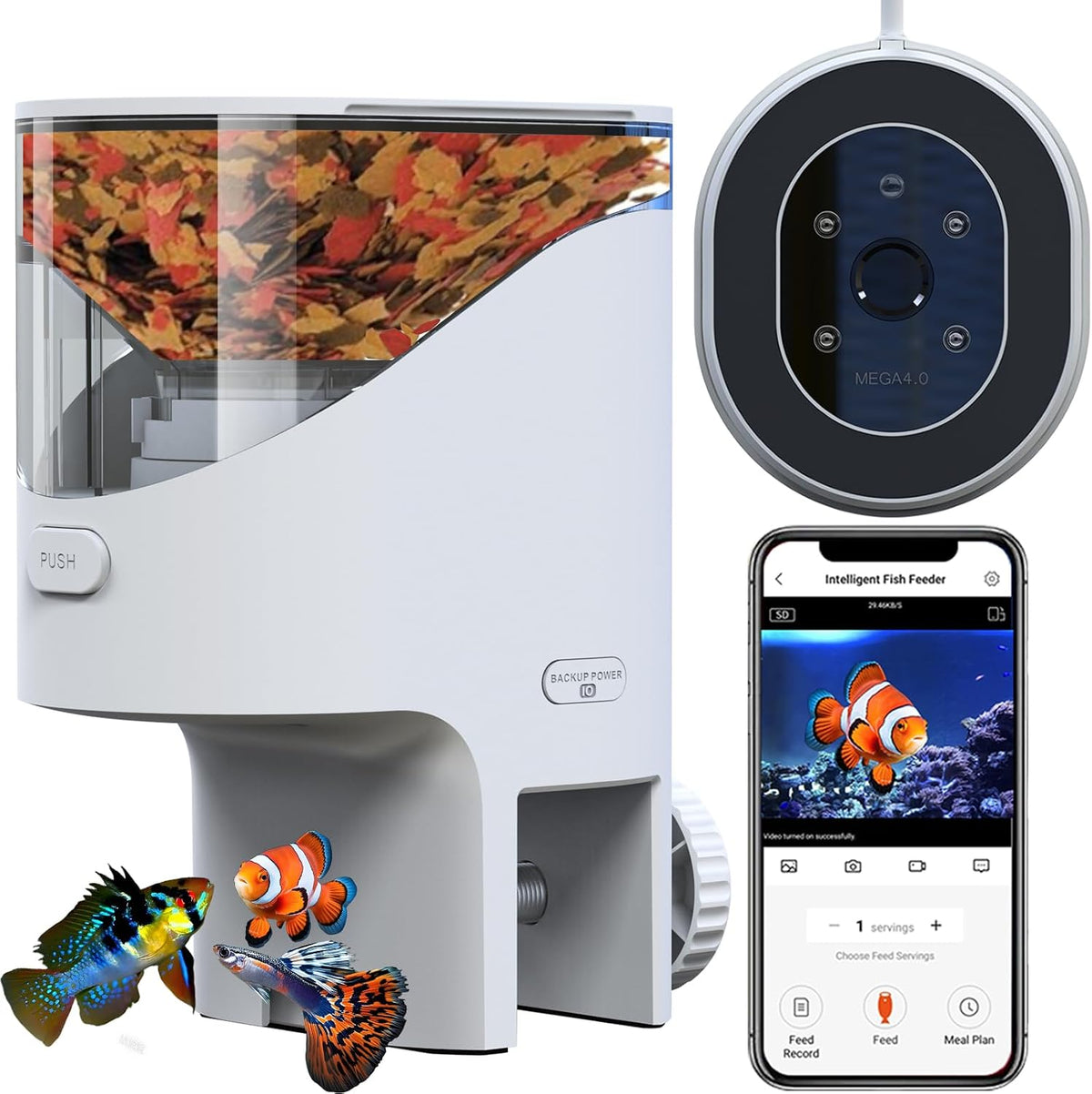 Wifi Automatic Fish Feeder with Camera, Auto Flake Food Dispenser