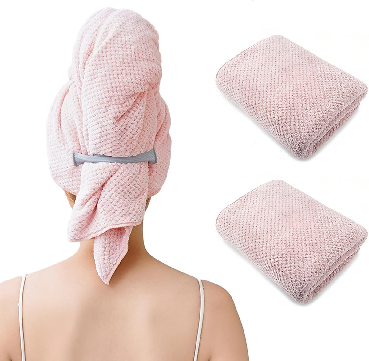 Microfiber Hair Wrap Towel for Women, Quick-Dry & Absorbent (2 Pack, Pink)