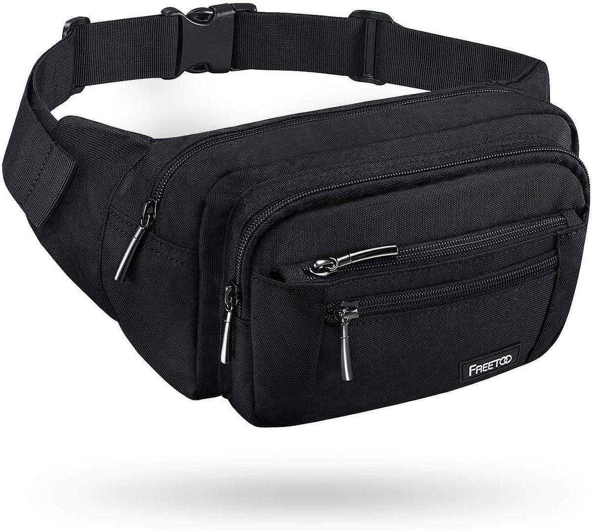 FREETOO Fanny Pack for Men Women, Large Capacity Waist Bag Black Belt Bag