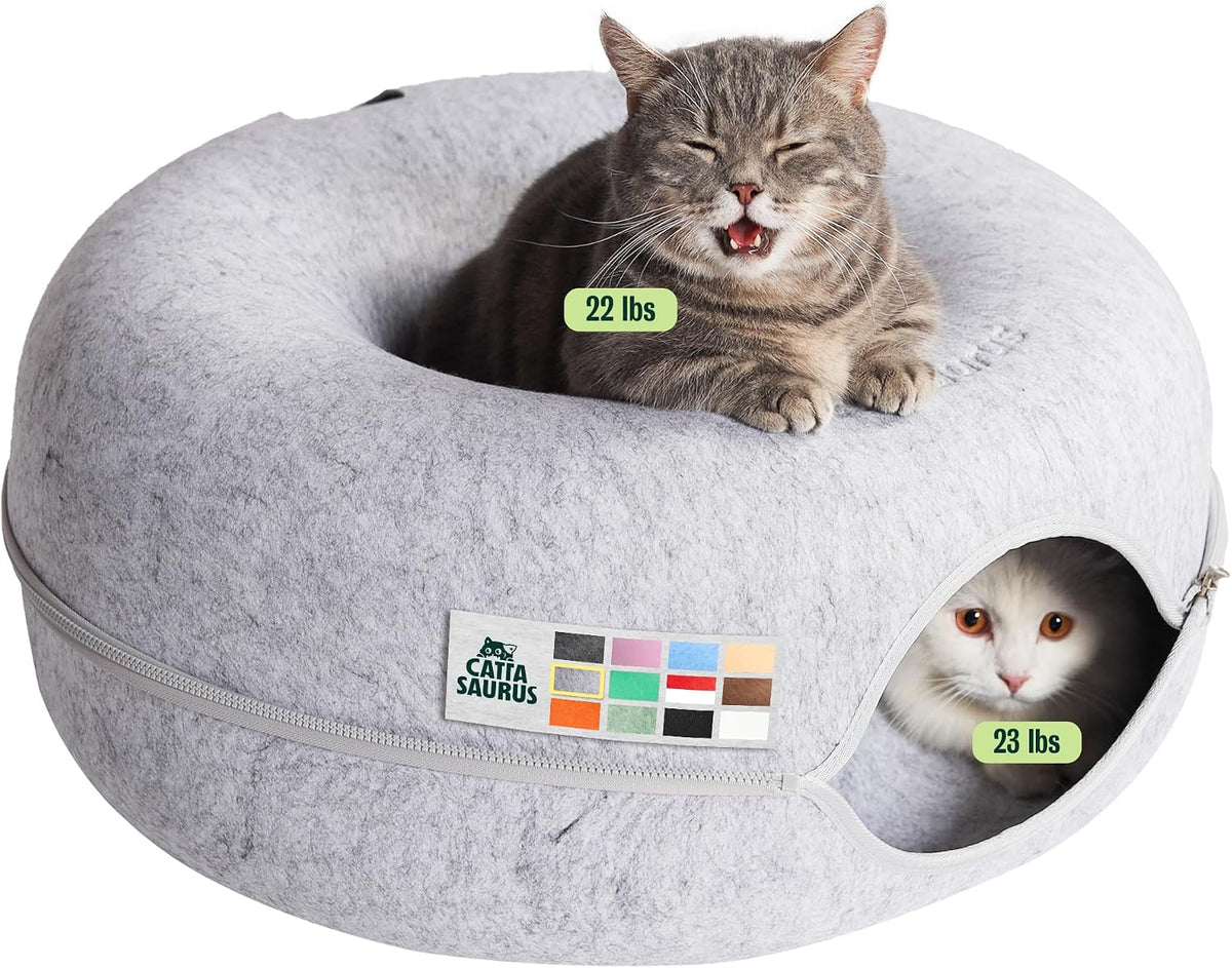 8-Shaped Large Cat Tunnel Bed for Indoor Cats, Infinite Circulation Peekaboo Cat Cave with 12 Toy Balls, Cat Donut Tunnel for Cats up to 30 Pounds (Dark Grey, L 38X24X11In)