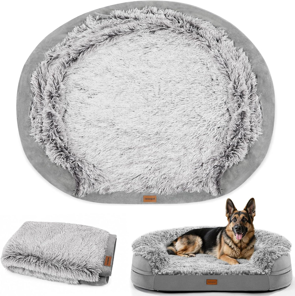 Weepet Jumbo Orthopedic Dog Bed Bundle, 48-Inch Xx-Large Half-Round Bolster Sofa for Extra Large Dogs, 3.7-Inch 28D Egg-Crate Foam, Waterproof Lining, Plush Cover and Extra Replacement Cover
