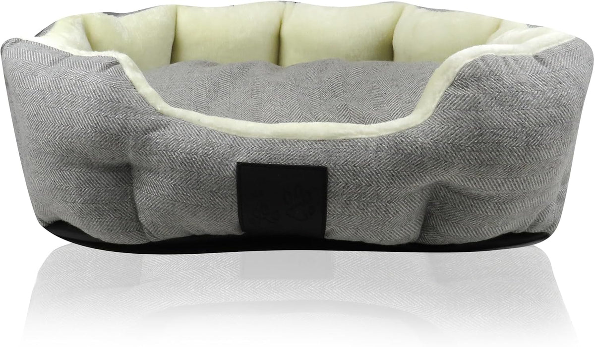 Pet Passion Mello-The Ultra Luxe Bolster Dog Bed with Removable Washable Pillow for All Pet Breeds, Ivory Tweed, Medium