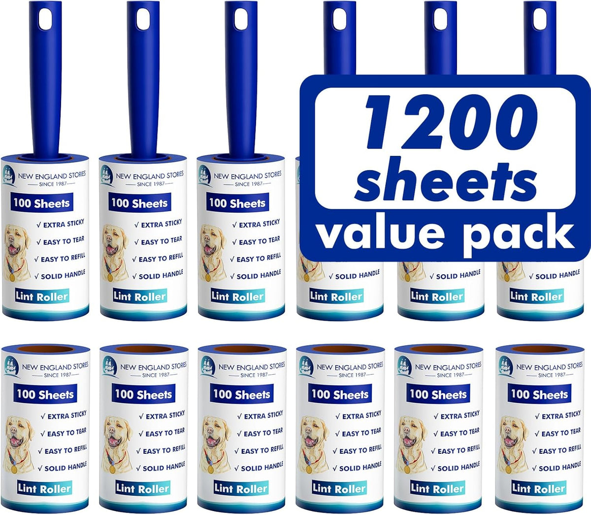 1200 Sheets Lint Roller with 6 Upgraded Handles (6 Rollers + 6 Refill), Mage Value Set Sticky Lint Rollers for Pet Hair, Portable Pet Hair Remover for Clothes, Furniture, Carpet, Dog and Cat