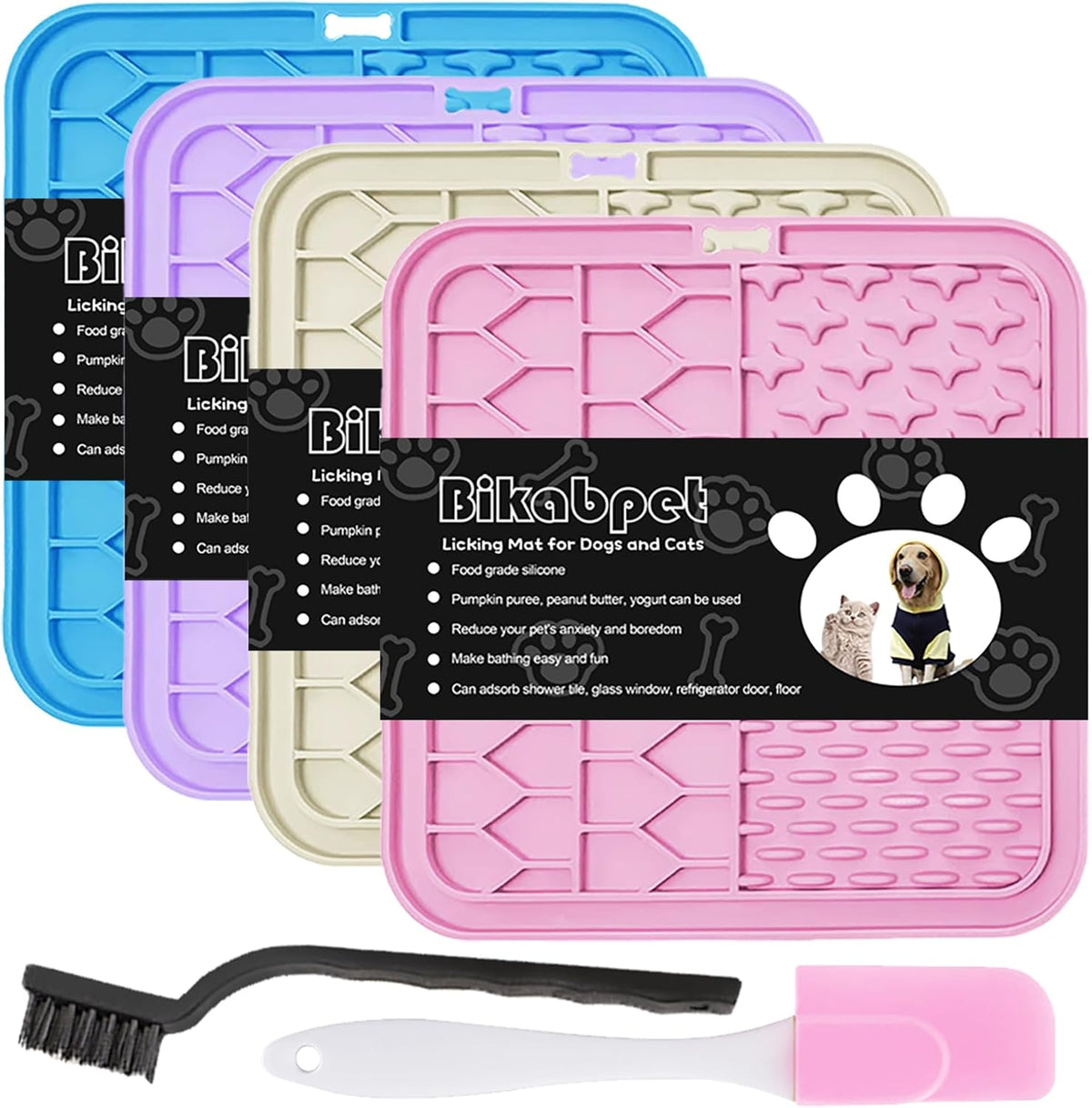 Lick Mat for Dogs and Cats,Cat Licking Pad with Suction Cups for Dog Anxiety Relief,Dog Peanut Butter Lick Pads for Dogs Perfect for Bathing Grooming,Slow Feeders for Dogs and Cats,4Pack