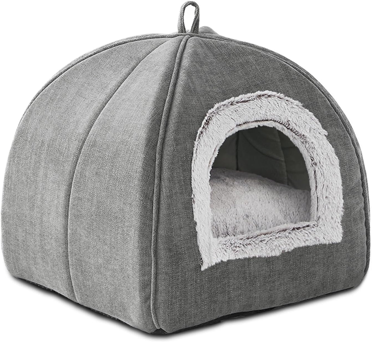 Cat Bed for Indoor Cats,Foldable Cat Cave,Anti-Slip & Water-Resistant Bottom,Cat Houses for Indoor Cats or Small Dogs, Kitten Tent, Rabbit Bed,2 in 1 Pet Bed (Grey)