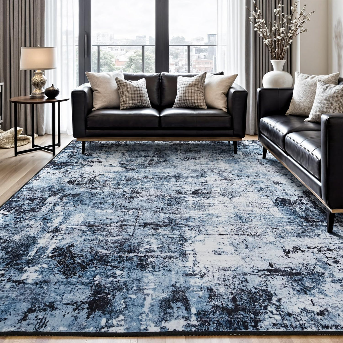 Rugflix 8X10 Area Rug for Living Room, Washable Navy Blue Dark Black Carpet