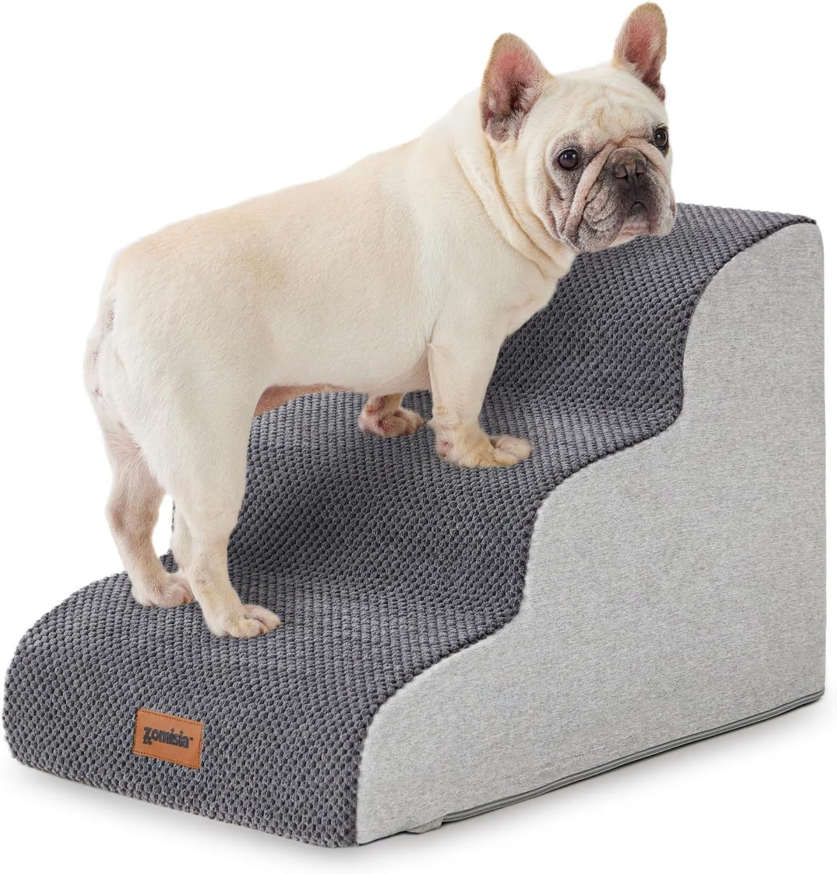 ZOMISIA Pet Stairs Ramp for Small Dogs, 15.7" Dog Bed Stairs 3 Step Grey