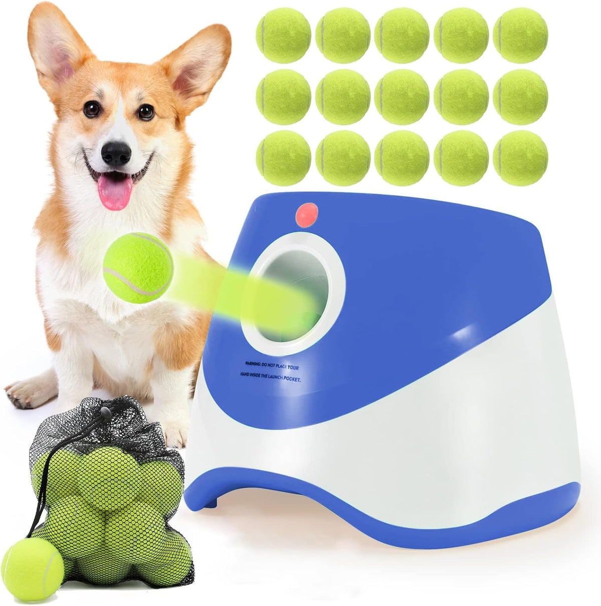 SOCO Automatic Ball Launcher for Dogs, 15 2-Inch Balls, Blue