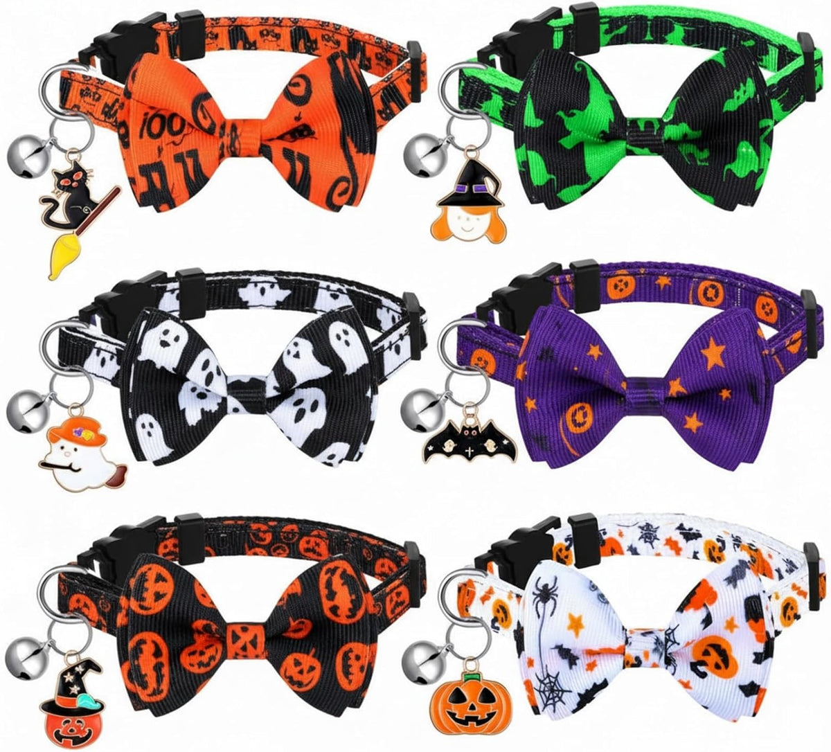 Xuniea 6 Pcs Halloween Cat Collar Breakaway with Bow Tie and Bell