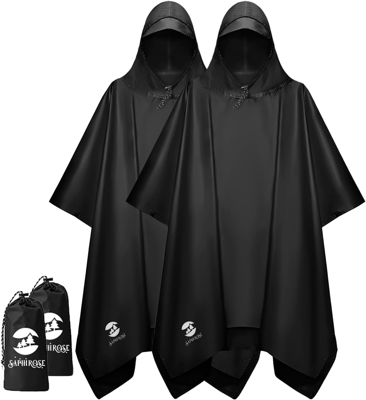 Saphirose Adult Rain Poncho Waterproof Hooded Zipper Raincoat with Pockets