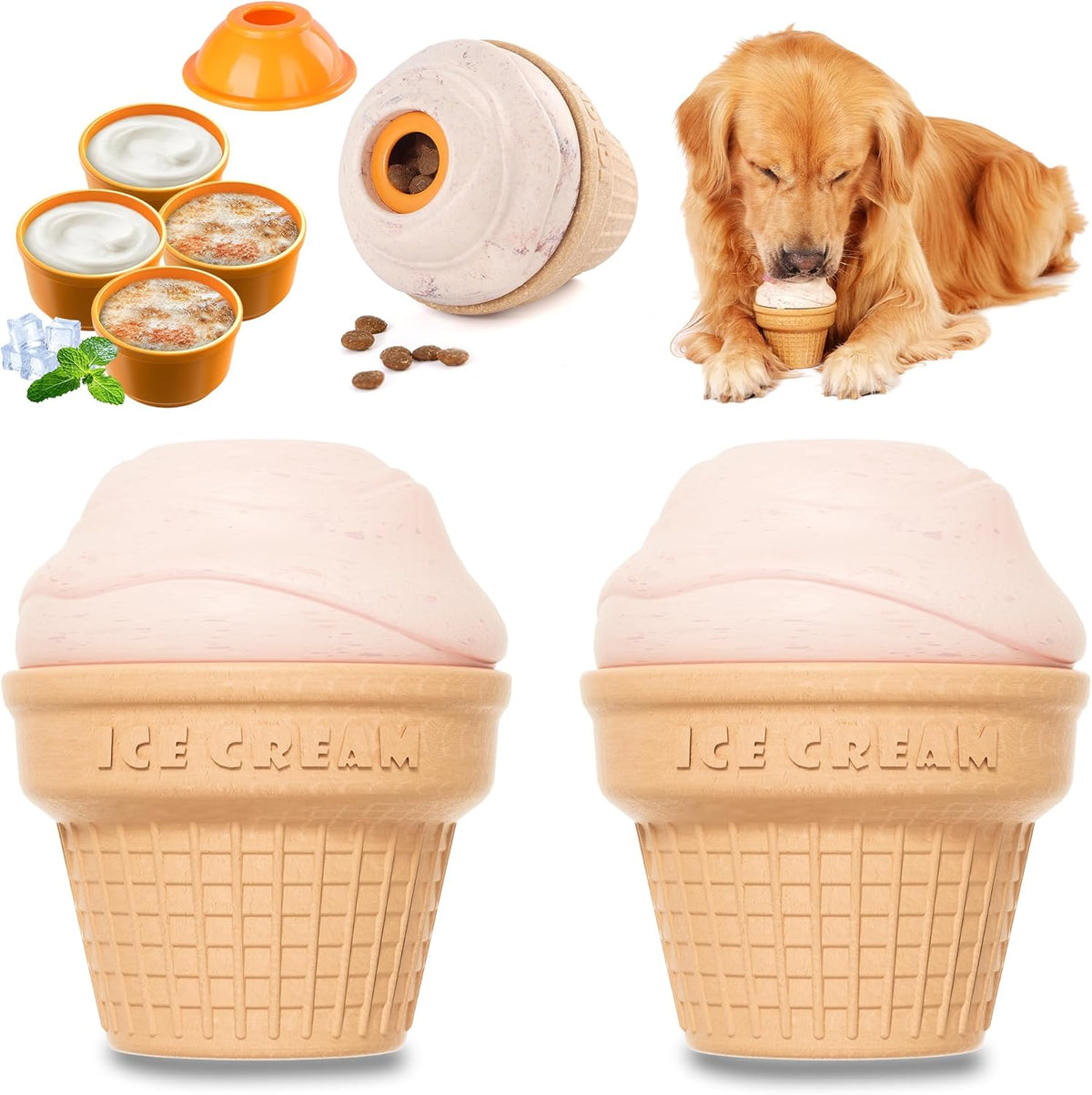 Multi-Functional Interactive Dog Toys for Aggressive Chewers, Indestructible Dog Toys for Medium/Large Breeds,Frozen Dog Treat Dispenser to Keep Them Busy,Reduces Anxiety(Pack of 2)