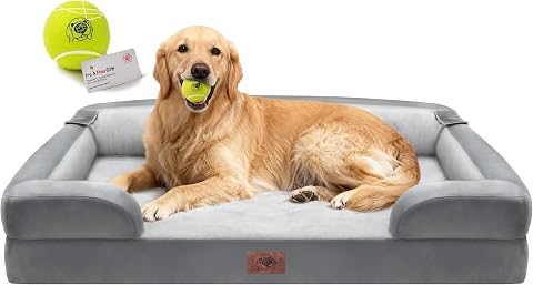 Rainmr Orthopedic Dog Beds for Large Dogs, 7" Memory Foam Dog Beds with Waterproof Liner, Durable Microsuede Cover, Removable and Washable, Nonskid Bottom, 48"X30"X7" L Grey