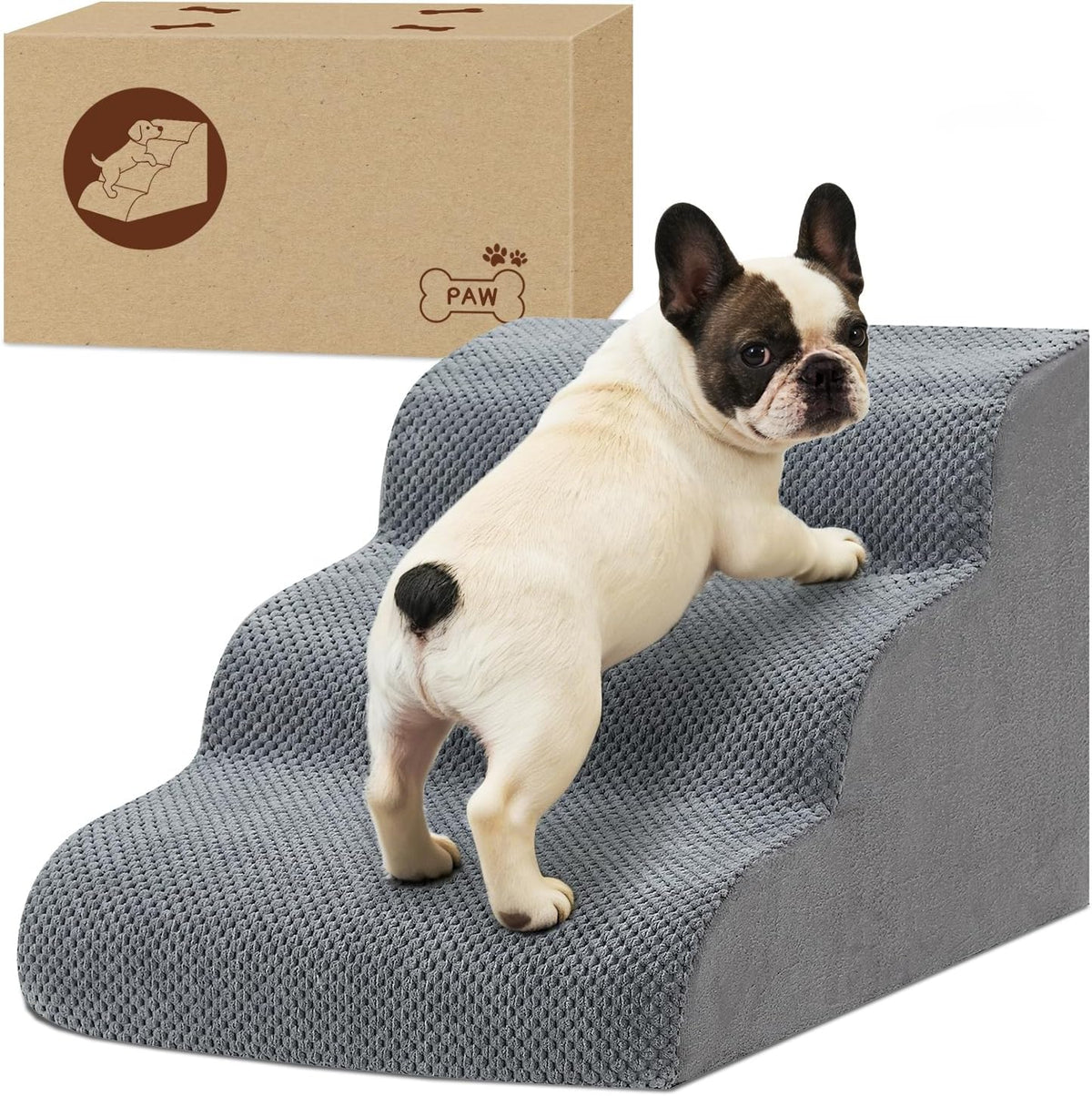 Dog Stairs for Couch, 3 Steps 13.8" H Non-Slip Pet Stair, Balanced Stable Pet Ramp for Small Dogs, Indoor Furniture Step, Gray