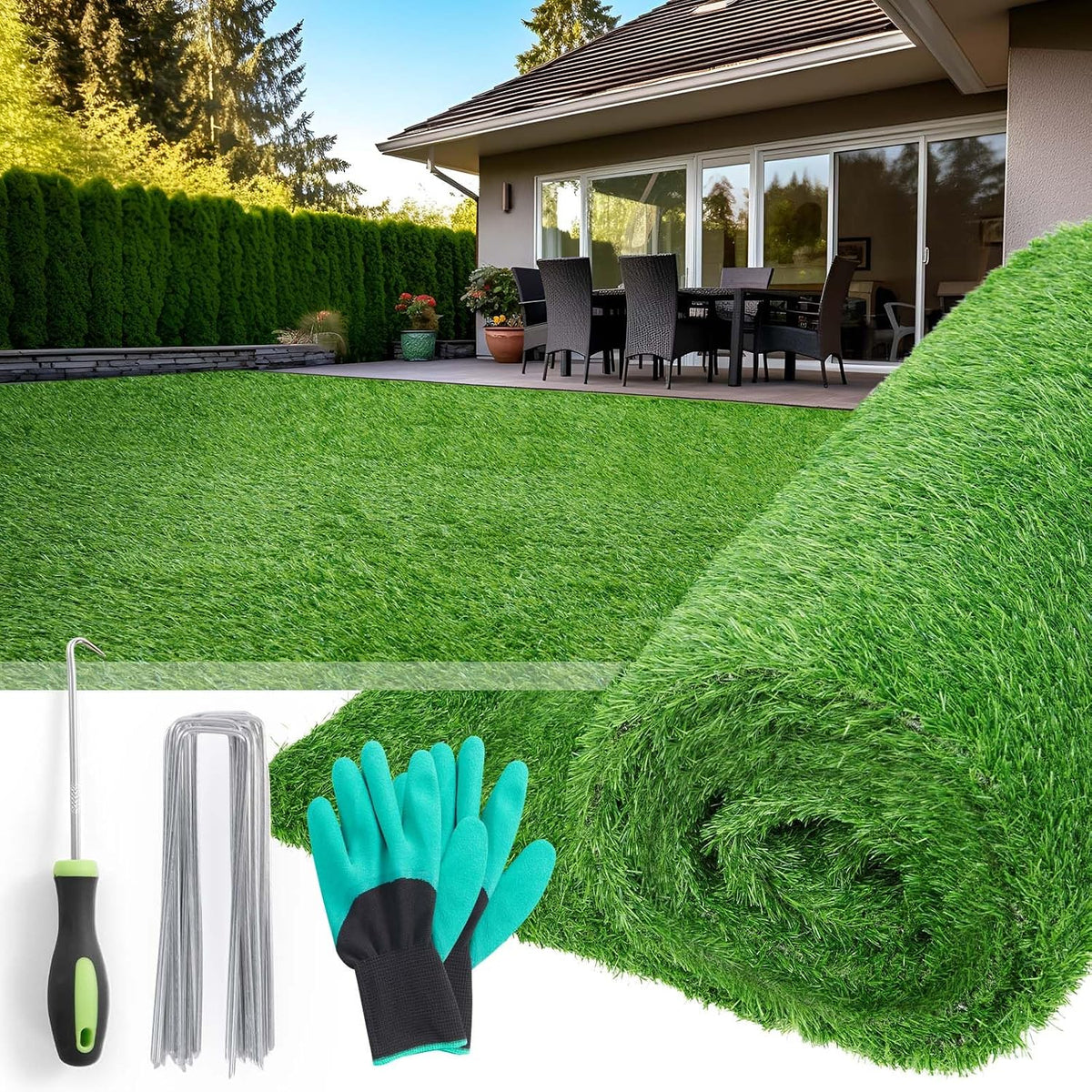 Realistic Artificial Grass Turf Outdoor, 6X10Ft Synthetic Fake Grass Mat