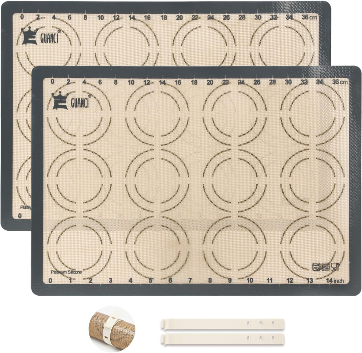 GUANCI 2 Pack Silicone Baking Mats, 11.6" X 16.5" Each, 0.7Mm Thick, Food Grade Non-Stick Reusable Baking Mats & Baking Sheet Liners for Cookies, Macarons, Bread, Pizza & Pastry