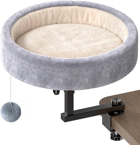Cat Desk Bed - with 360° Rotating & Adjustable Height,Grey
