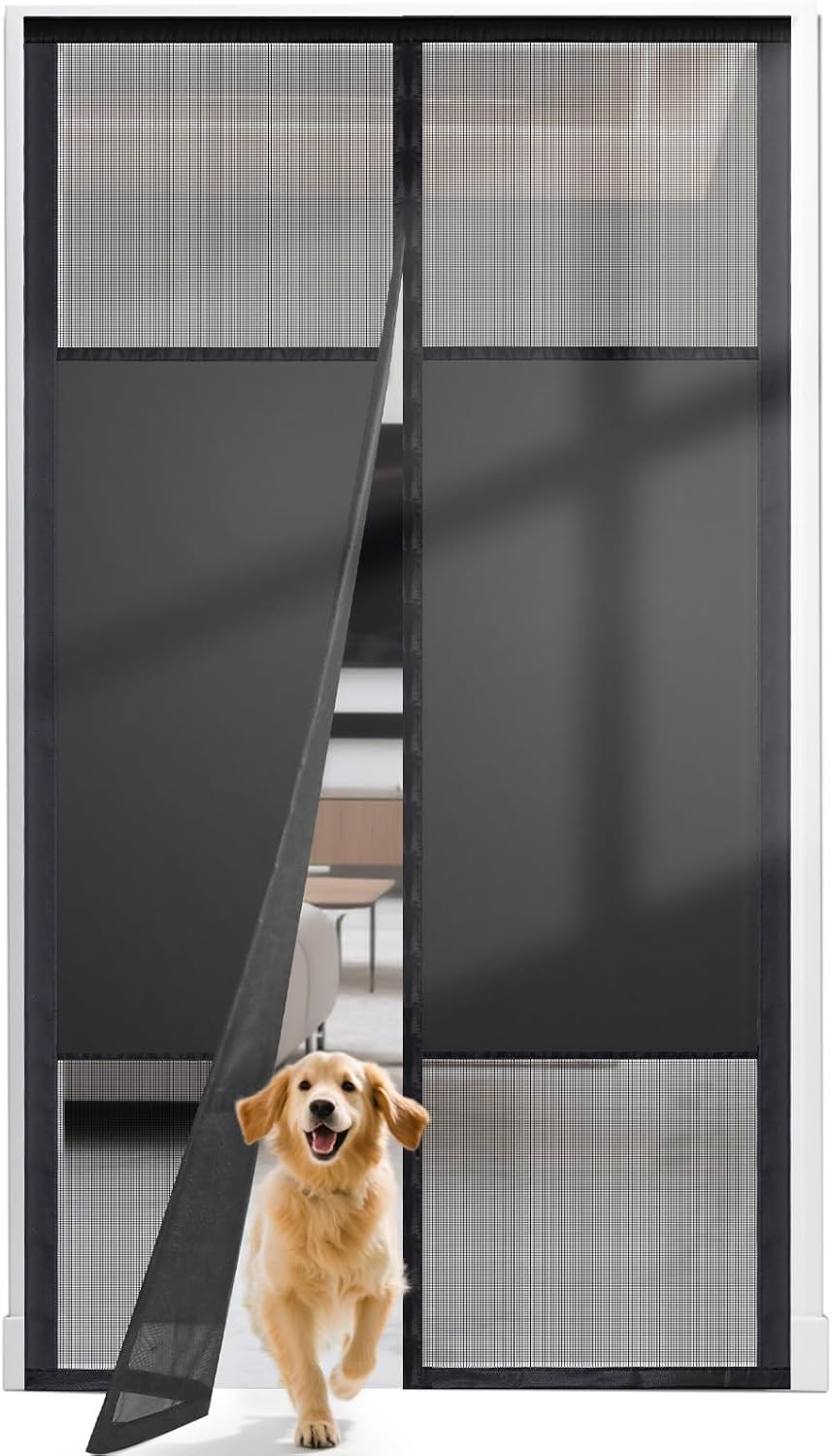 Magnetic Screen Door with Privacy Protection, Thick PET Mesh Screen Fit for Door Size 36X80 Inch(Product Size 38X81 Inch), Pet Friendly Screen Curatin for Doorway to Keeps Bugs Out