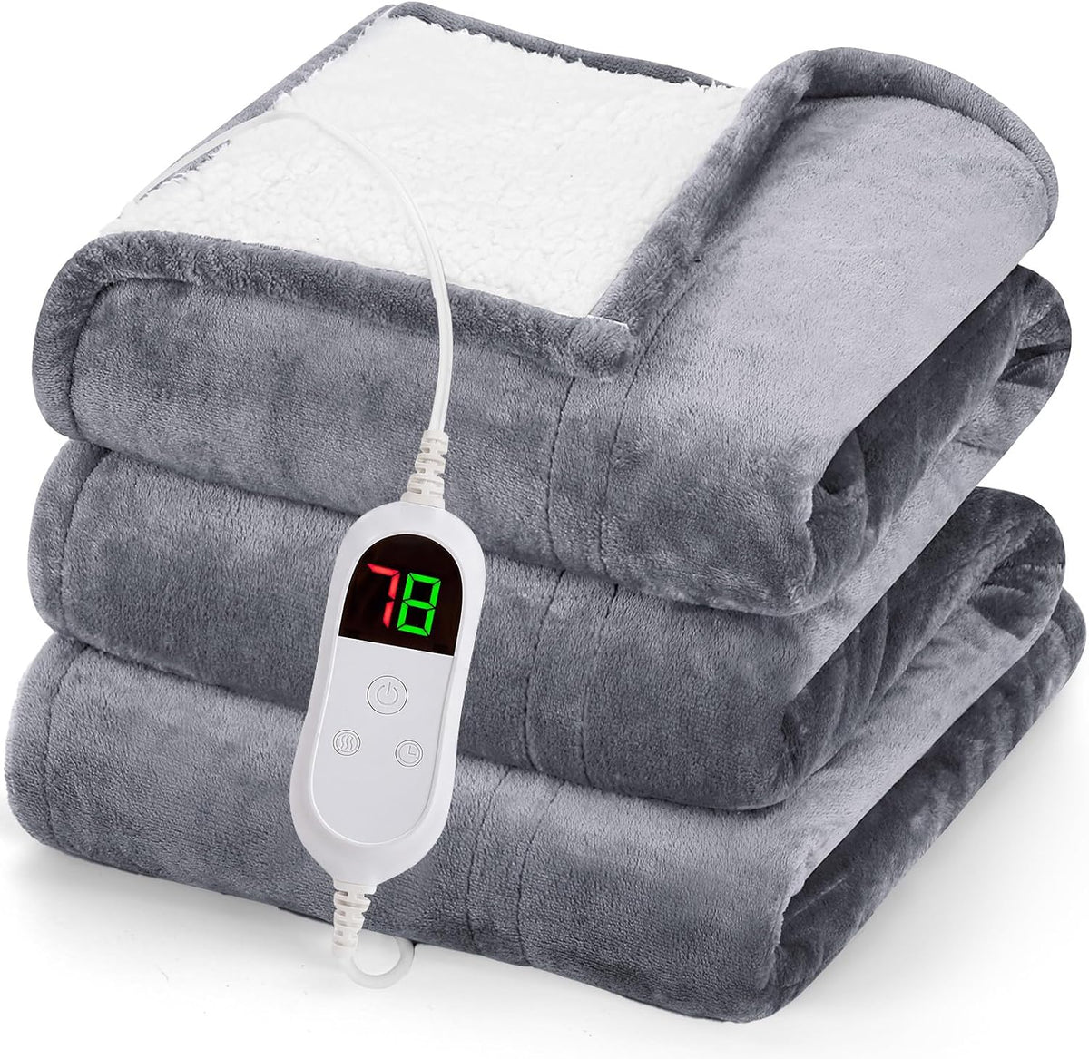 Greenoak Heated Blanket Electric Throw 50"X60", Heating Blanket with 10 Heat Levels 1/2/4/6/8 Hours Auto-Off,Fleece Soft Sherpa Blanket,Gifts for Grandma Mom Seniors, Misty Grey