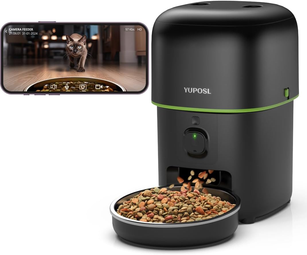 Automatic Cat Feeder with Camera - 5G Wifi Auto Cat Food Dispenser, 1080P HD Video with Night Vision, 1-15 Meals, 1-99 Portions, 2-Way Audio, Keeps Food Fresh, Timed Pet Feeder Also for Dogs