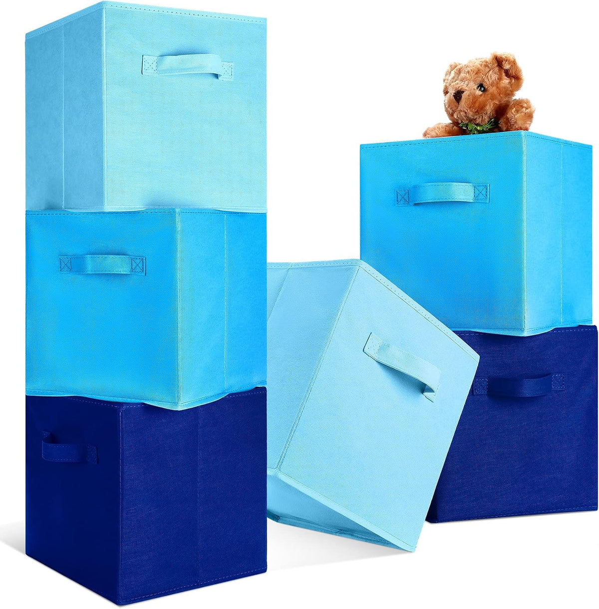 Karenhi 6 Pack Cube Storage Bins, Blue Fabric Organizer