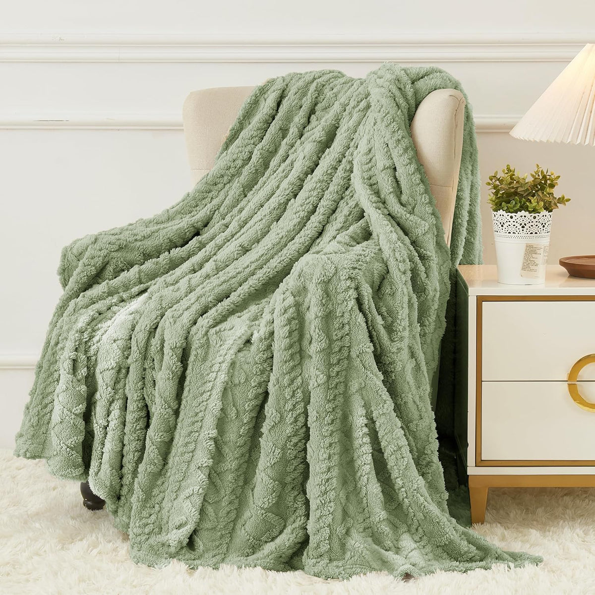 Aganear Fleece Throw Blanket for Couch Sofa 50"X60" Sage Green