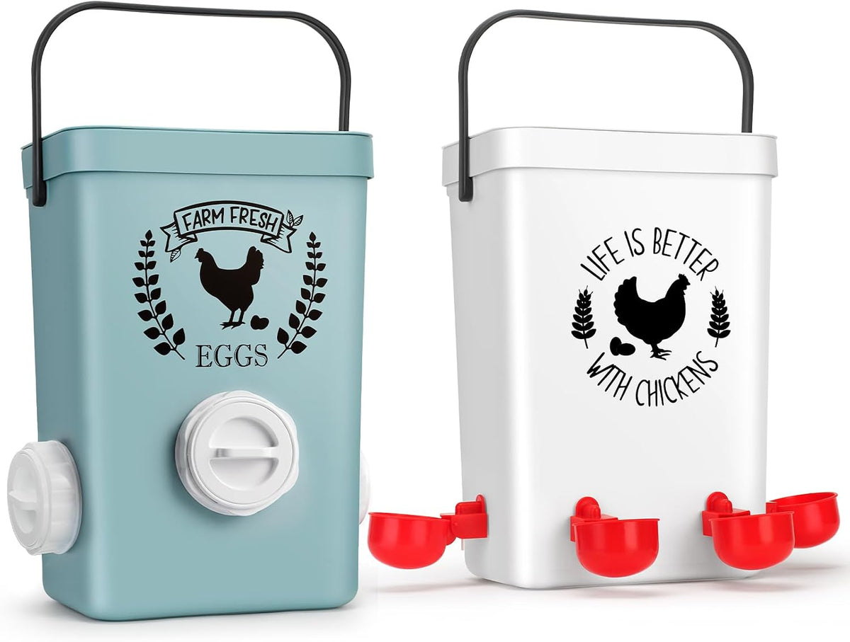 Tgeyd No-Waste Chicken Feeder & Waterer Set, 3 Gallon Automatic Waterer and 15 Lb Hanging Feeder for Backyard Chickens, Modern Farmhouse Chicken Coop Essentials