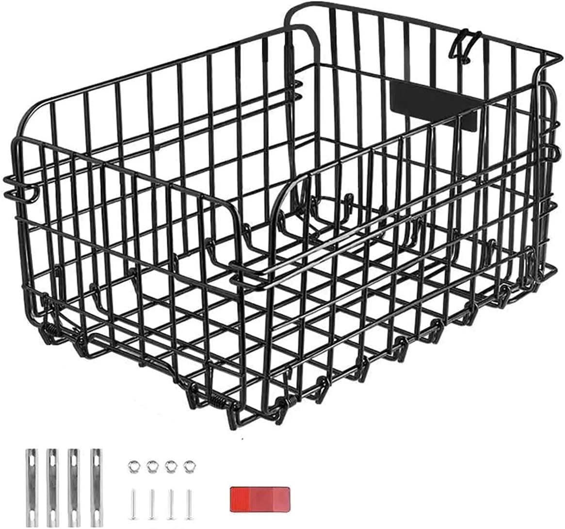 Folding Rear Bicycle Basket, Metal Wire, Black, 55 Lbs, 14.5 X 10.6 X 7.8 Inches, Rack Mount, Universal