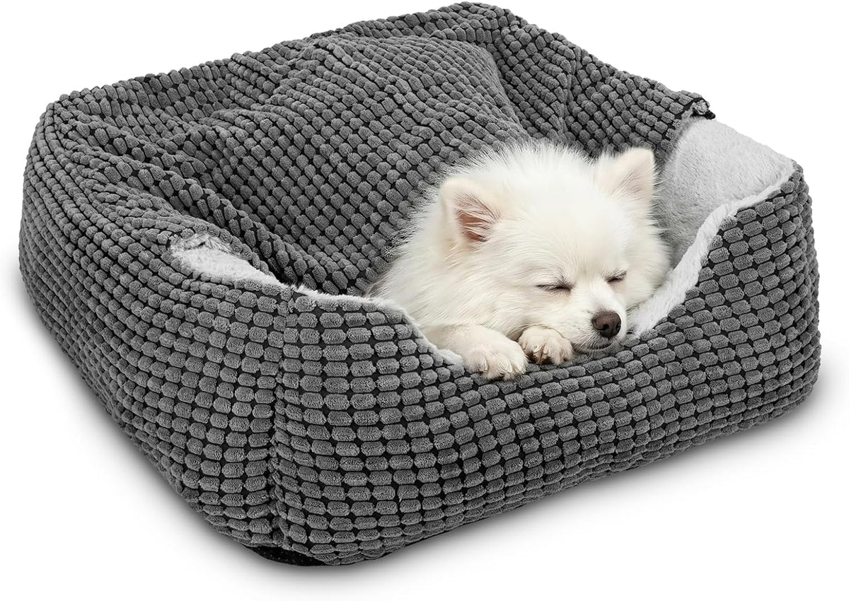 GASUR Small Dog Bed Cat Bed with Cover Cave,Hooded Puppy Bed with Blanket