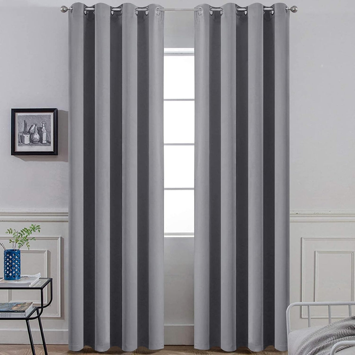 Yakamok Grey Room Darkening Curtains 52X84 Inch Gray Grommet-Living Room
